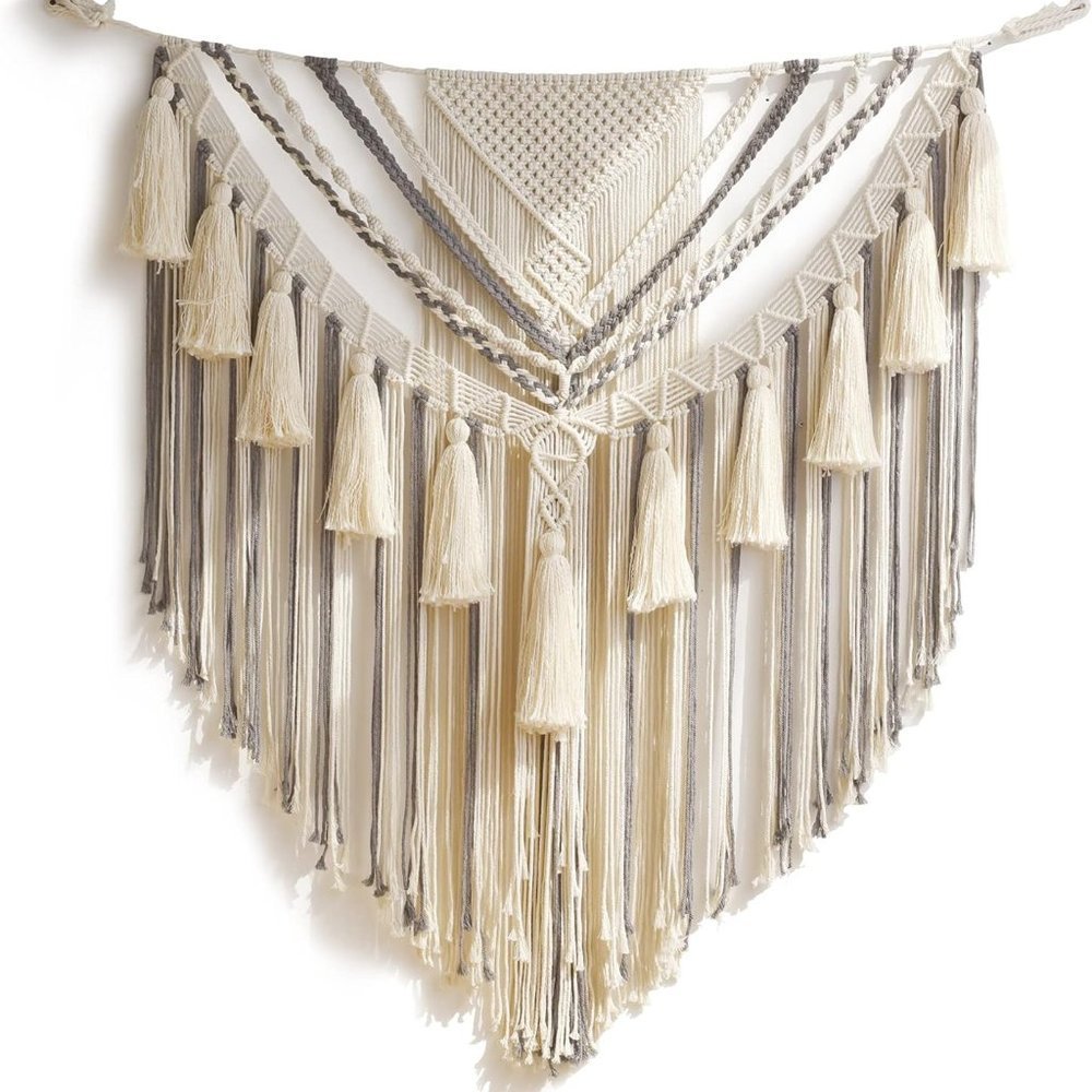 Boho Macrame Woven Handmade Craft Mid Century Modern Hanging Tassel Wall Decor - Picture 7 of 8